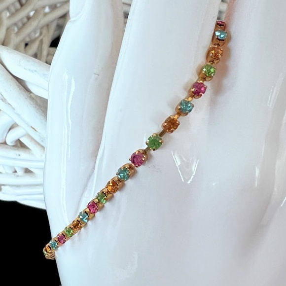 Rainbow Emerald Shaped Crystal Gold Tone Bracelet - Picture 3 of 9